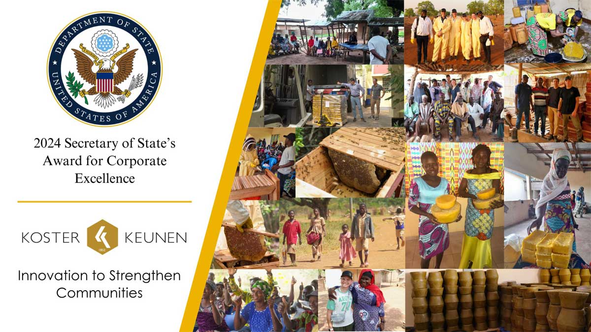 A photocollage of West African beekeepers, farmers and families who are part of Koster Keunen West Africa’s programs to improve beekeeping practices and community wellbeing.